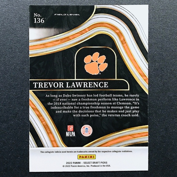 Trevor Lawrence - 2022 Select Draft Picks Blue #136 - Picture 2 of 2